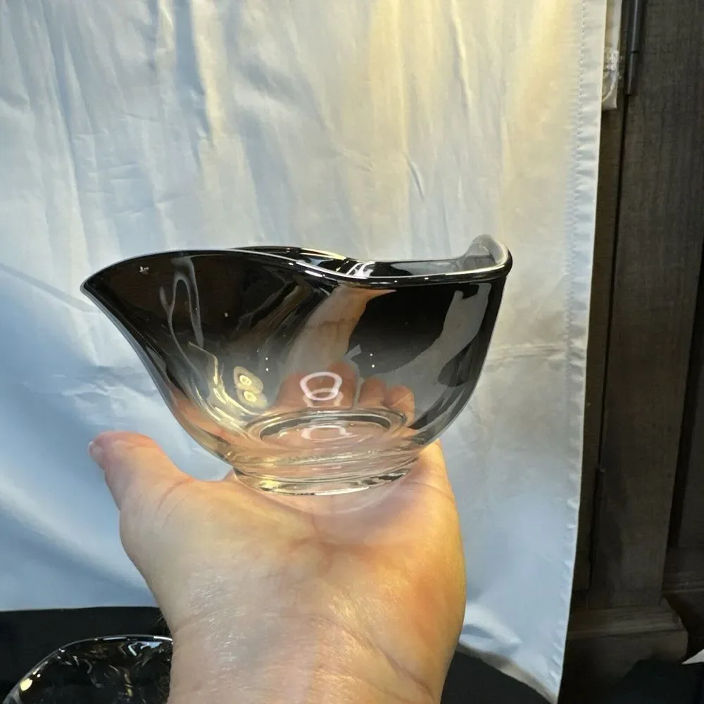 Vintage MCM‎ Silver Fade Glass Bowls (4) Serving Salad Bowl Retro 70's Tableware